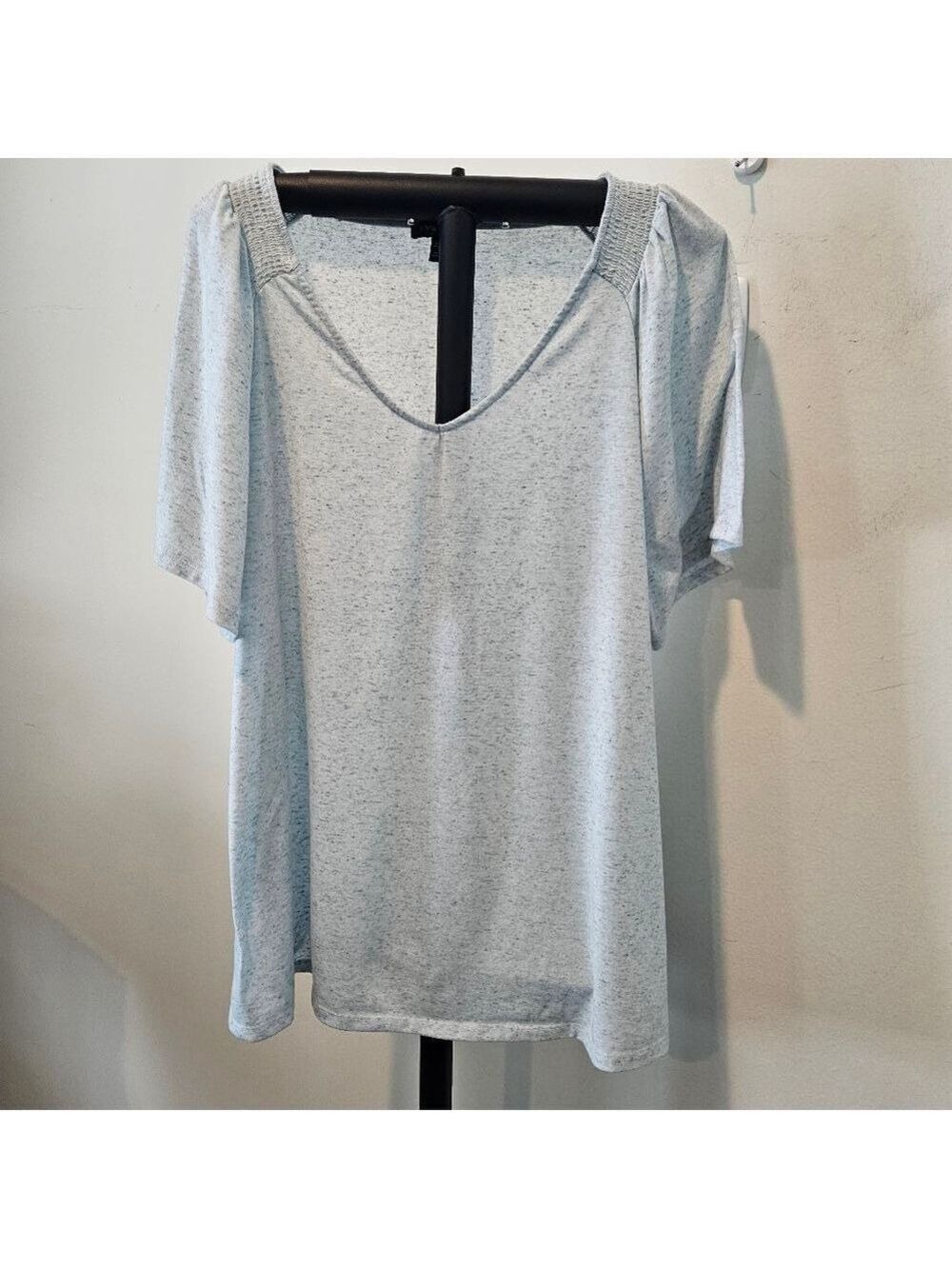 Women's Lane Bryant Light Blue Speckled Short Sleeve V-Neck Top, Size 22/24,
